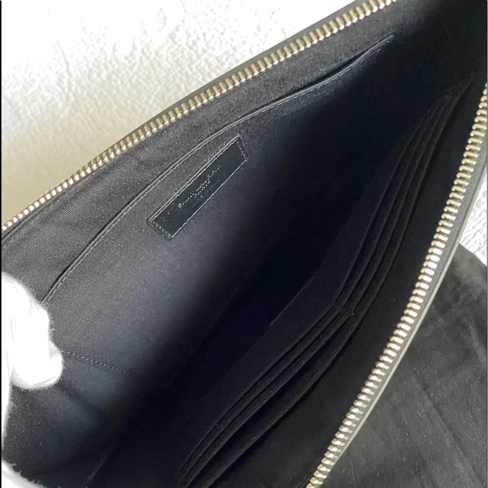 NEW YSL POUCH CASE BLACK LEATHER W SILVER GROMMETS - Picture 2 of 8